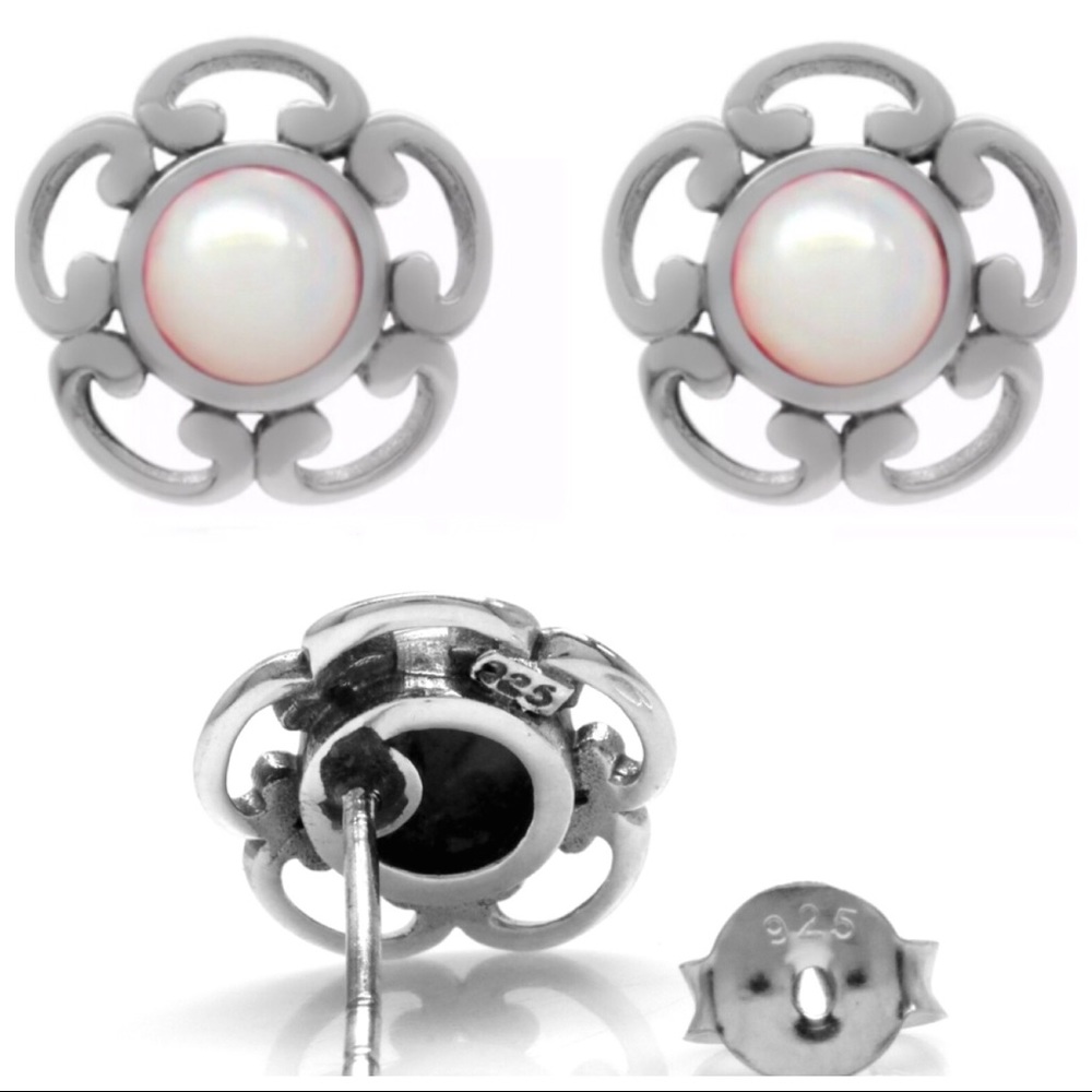 Genuine Mother of Pearl Flower Stud Earrings